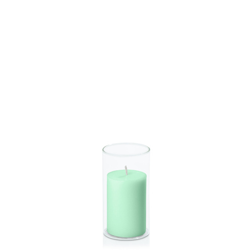 Mint Green 5cm x 7.5cm Pillar in 5.8cm x 12cm Glass