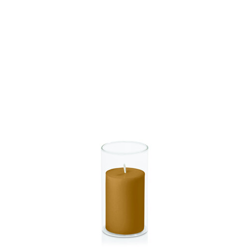 Mustard 5cm x 7.5cm Pillar in 5.8cm x 12cm Glass