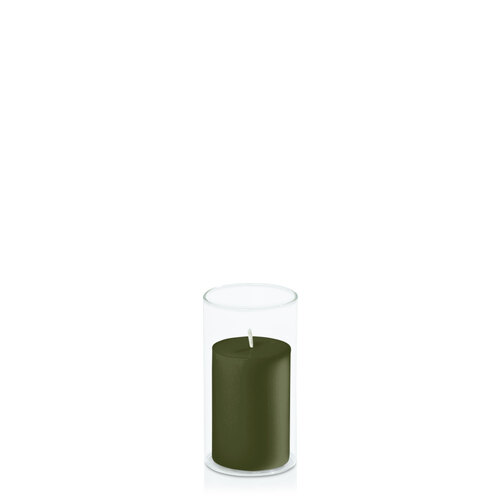 Olive 5cm x 7.5cm Pillar in 5.8cm x 12cm Glass