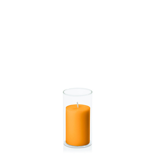 Orange 5cm x 7.5cm Pillar in 5.8cm x 12cm Glass