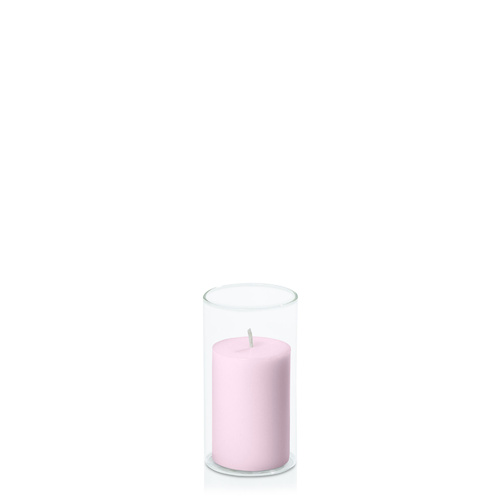 Pastel Pink 5cm x 7.5cm Pillar in 5.8cm x 12cm Glass