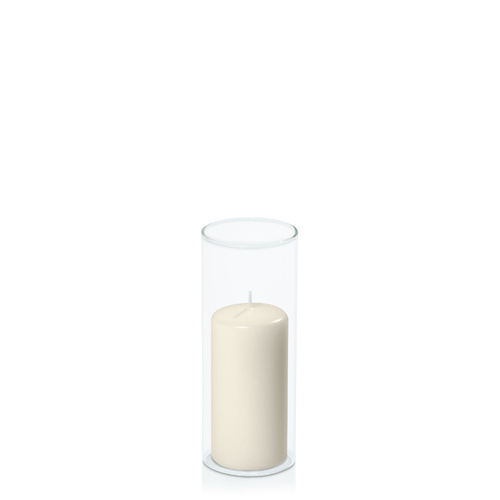 Ivory 5cm x 10cm Event Pillar in 5.8cm x 15cm Glass