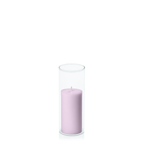 Lilac 5cm x 10cm Pillar in 5.8cm x 15cm Glass