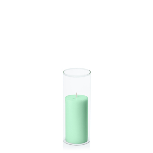 Mint Green 5cm x 10cm Pillar in 5.8cm x 15cm Glass