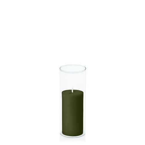 Olive 5cm x 10cm Pillar in 5.8cm x 15cm Glass