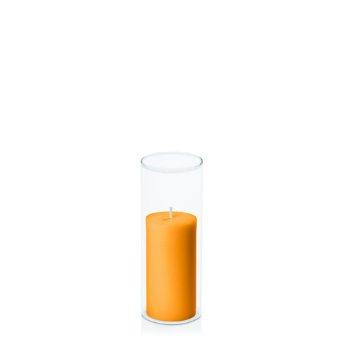 Orange 5cm x 10cm Pillar in 5.8cm x 15cm Glass