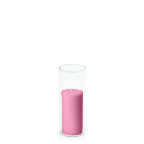 Rose Pink 5cm x 10cm Pillar in 5.8cm x 15cm Glass