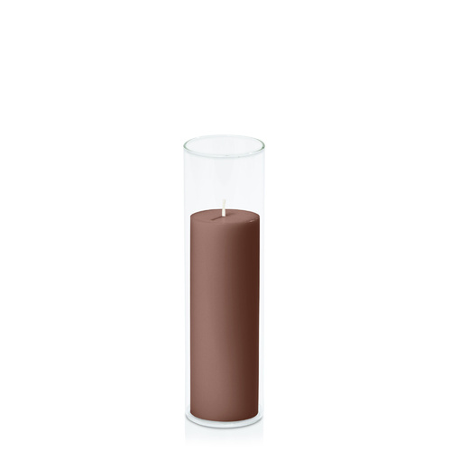 Chocolate 5cm x 15cm Pillar in 5.8cm x 20cm Glass