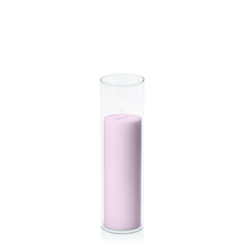 Lilac 5cm x 15cm Pillar in 5.8cm x 20cm Glass