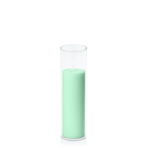 Mint Green 5cm x 15cm Pillar in 5.8cm x 20cm Glass