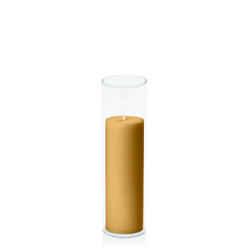 Mustard 5cm x 15cm Pillar in 5.8cm x 20cm Glass