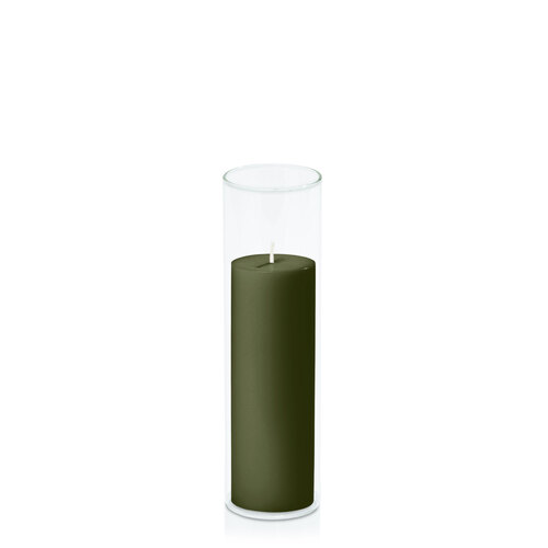 Olive 5cm x 15cm Pillar in 5.8cm x 20cm Glass