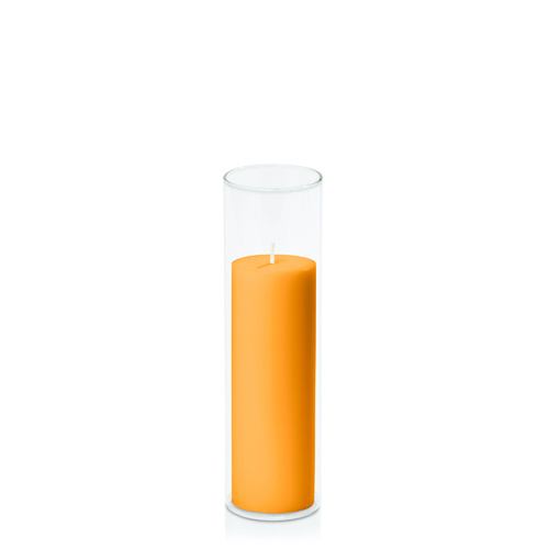 Orange 5cm x 15cm Pillar in 5.8cm x 20cm Glass