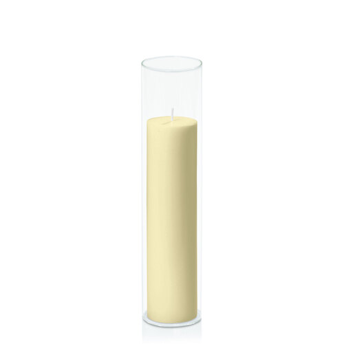 Buttercream 5cm x 20cm Pillar in 5.8cm x 25cm Glass