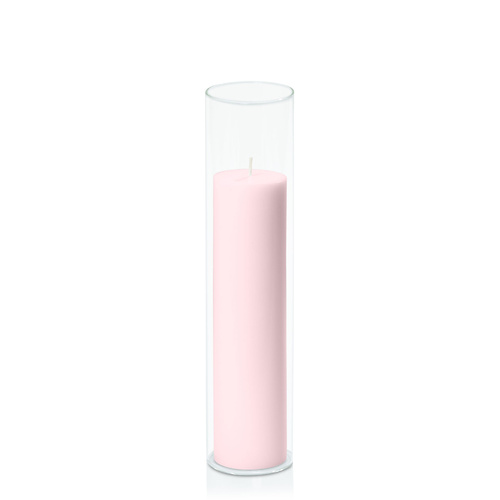 Blush Pink 5cm x 20cm Pillar in 5.8cm x 25cm Glass