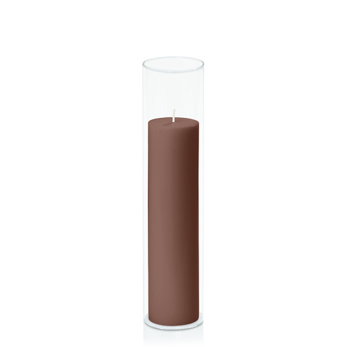Chocolate 5cm x 20cm Pillar in 5.8cm x 25cm Glass