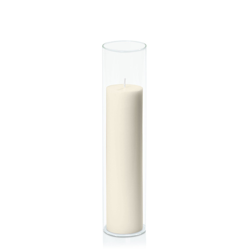 Ivory 5cm x 20cm Pillar in 5.8cm x 25cm Glass