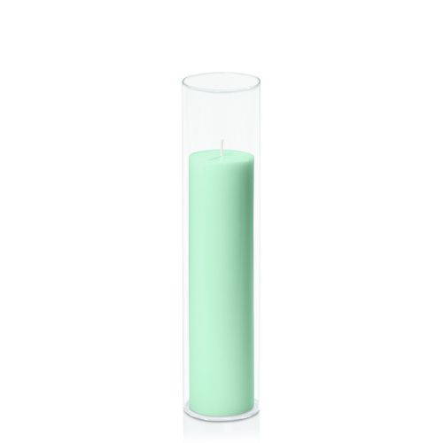 Mint Green 5cm x 20cm Pillar in 5.8cm x 25cm Glass