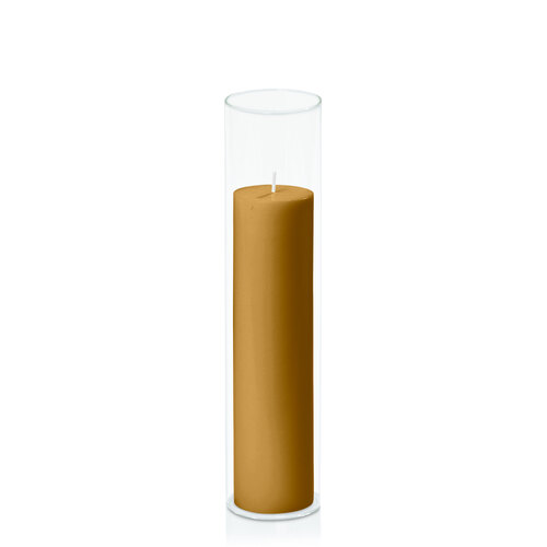Mustard 5cm x 20cm Pillar in 5.8cm x 25cm Glass