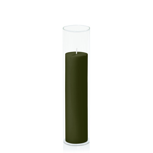 Olive 5cm x 20cm Pillar in 5.8cm x 25cm Glass