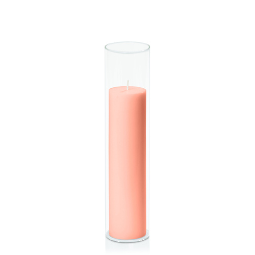 Peach 5cm x 20cm Pillar in 5.8cm x 25cm Glass