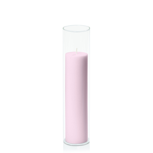 Pastel Pink 5cm x 20cm Pillar in 5.8cm x 25cm Glass