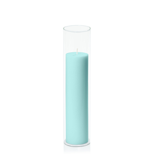 Pastel Teal 5cm x 20cm Pillar in 5.8cm x 25cm Glass
