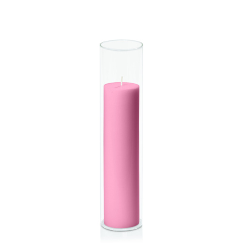 Rose Pink 5cm x 20cm Pillar in 5.8cm x 25cm Glass