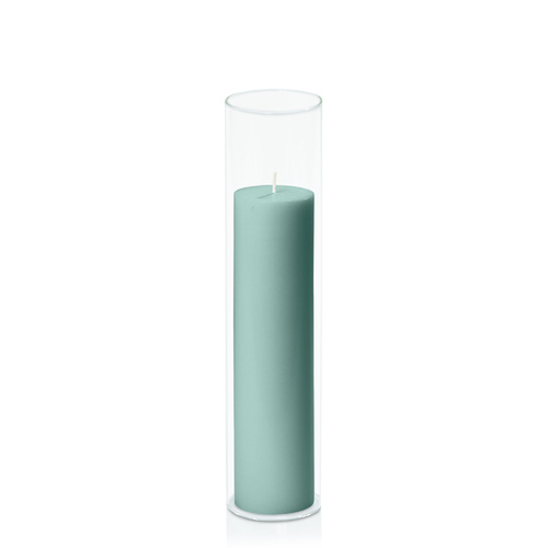 Sage Green 5cm x 20cm Pillar in 5.8cm x 25cm Glass