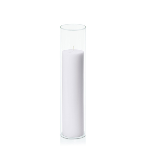 Silver Grey 5cm x 20cm Pillar in 5.8cm x 25cm Glass