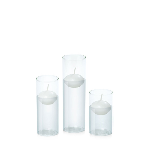 White 4cm Event Floating Candle in 5.8cm Glass Set - Med