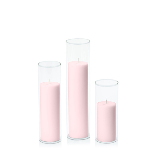 Blush Pink 5cm Pillar in 5.8cm Glass Set - Lg