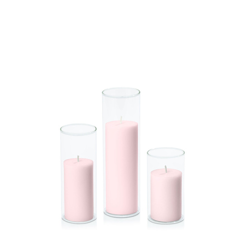 Blush Pink 5cm Pillar in 5.8cm Glass Set - Med