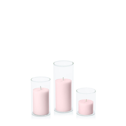 Blush Pink 5cm Pillar in 5.8cm Glass Set - Sm