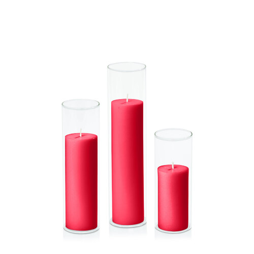 Carnival Red 5cm Pillar in 5.8cm Glass Set - Lg