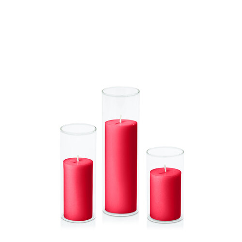 Carnival Red 5cm Pillar in 5.8cm Glass Set - Med