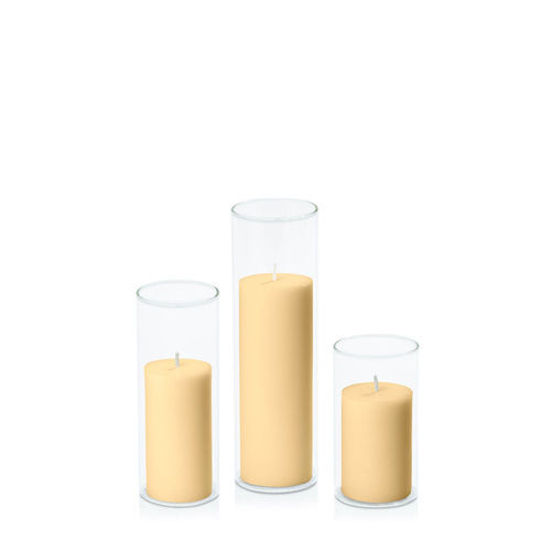 Gold 5cm Pillar in 5.8cm Glass Set - Med