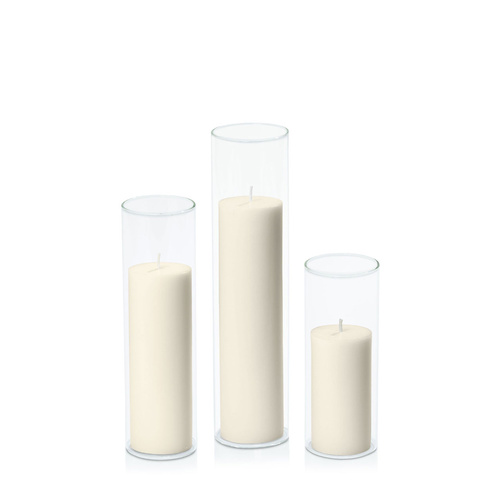 Ivory 5cm Pillar in 5.8cm Glass Set - Lg