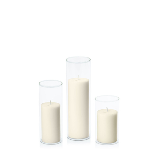 Ivory 5cm Pillar in 5.8cm Glass Set - Med