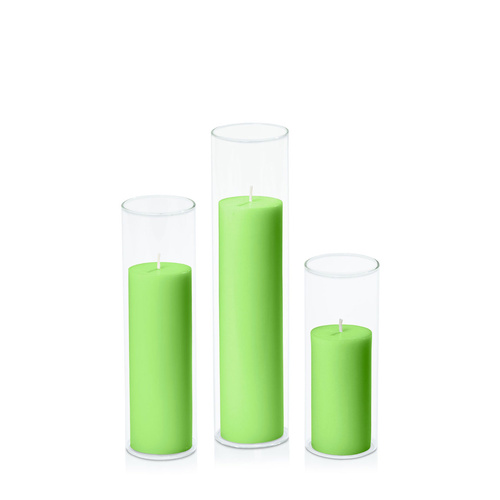 Lime 5cm Pillar in 5.8cm Glass Set - Lg