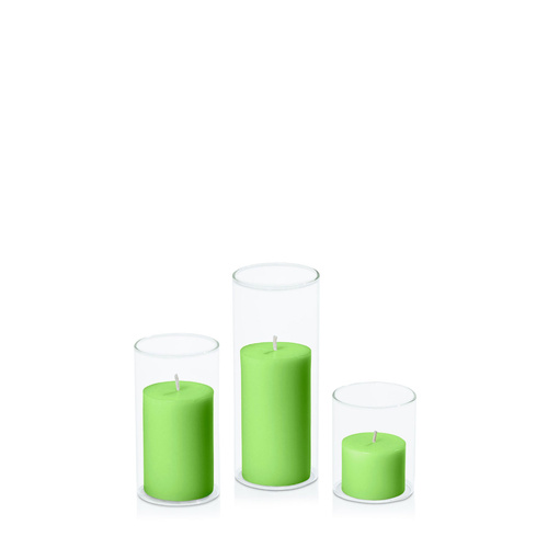 Lime 5cm Pillar in 5.8cm Glass Set - Sm