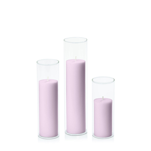 Lilac 5cm Pillar in 5.8cm Glass Set - Lg