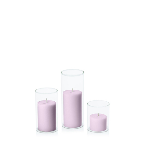Lilac 5cm Pillar in 5.8cm Glass Set - Sm