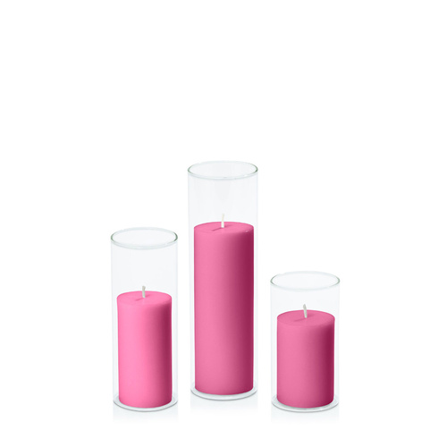 Magenta 5cm Pillar in 5.8cm Glass Set - Med