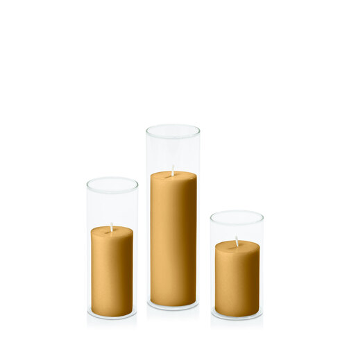 Mustard 5cm Pillar in 5.8cm Glass Set - Med