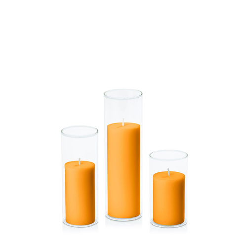 Orange 5cm Pillar in 5.8cm Glass Set - Med