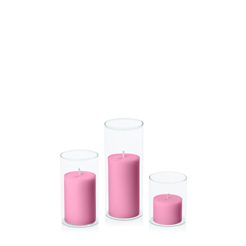 Rose Pink 5cm Pillar in 5.8cm Glass Set - Sm
