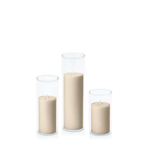 Sandstone 5cm Pillar in 5.8cm Glass Set - Med