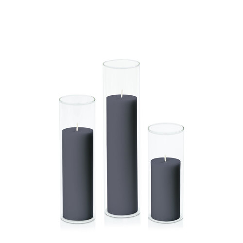 Steel Blue 5cm Pillar in 5.8cm Glass Set - Lg