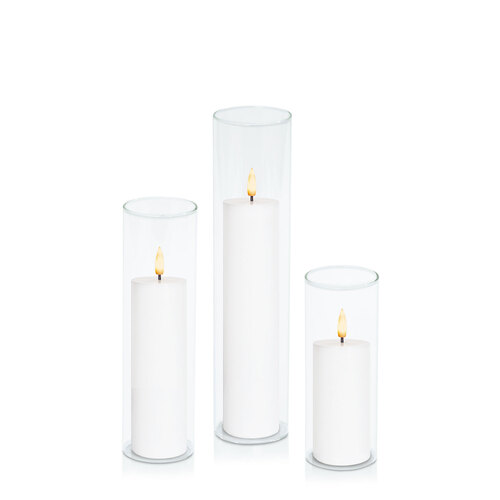White 5cm LED Pillar in 5.8cm Glass, Lg
